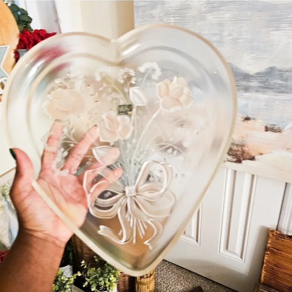 Mikasa Heart-Shaped Frosted Glass Serving Platter in Clear and Cream